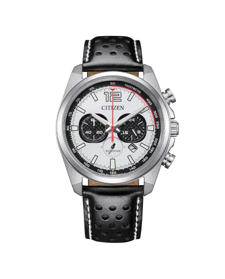 Cronografo Citizen Racing OF Eco Drive Quadrante Bianco Cinturino in Pelle