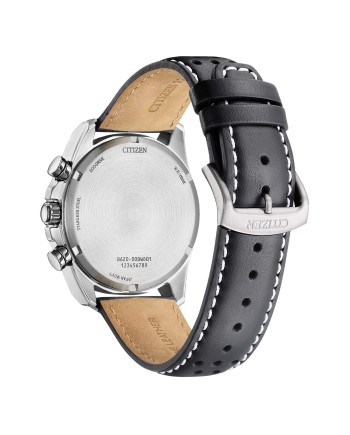 Chronographe Citizen Racing OF Eco-Drive, cadran blanc, bracelet en cuir