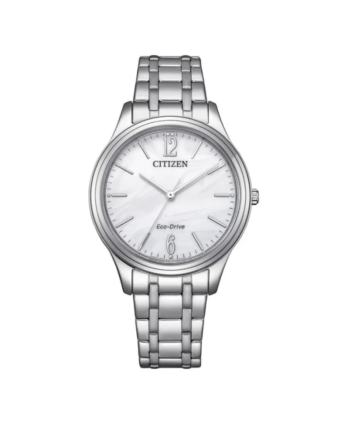 Citizen Lady Eco Drive Watch with White Dial and Steel Strap