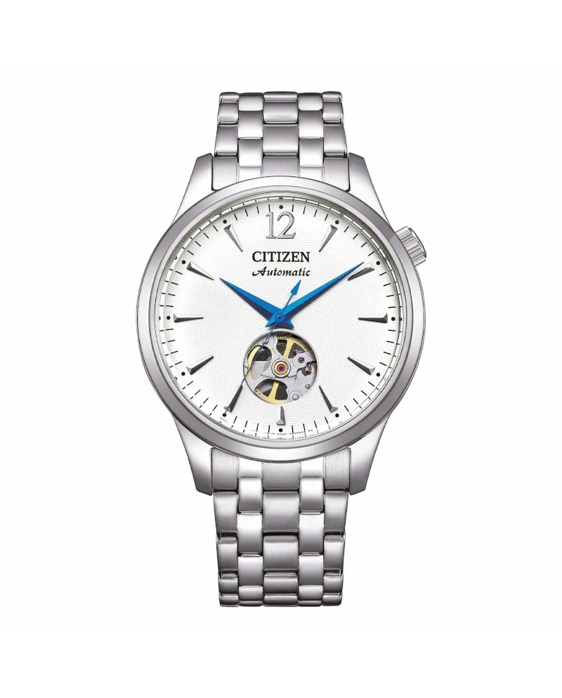 Citizen Automatic Watch White Dial Openheart Steel Strap