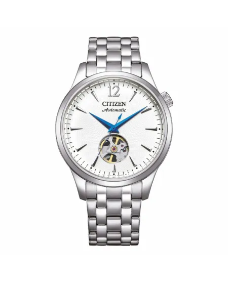 Citizen Automatic Watch White Dial Openheart Steel Strap