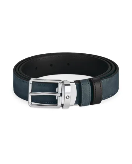 Montblanc Belt in Blue/Black Velvet Leather with Everyday Buckle 30 mm