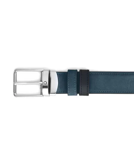 Ceinture Montblanc en cuir velours bleu/noir avec boucle Everyday 30 mm