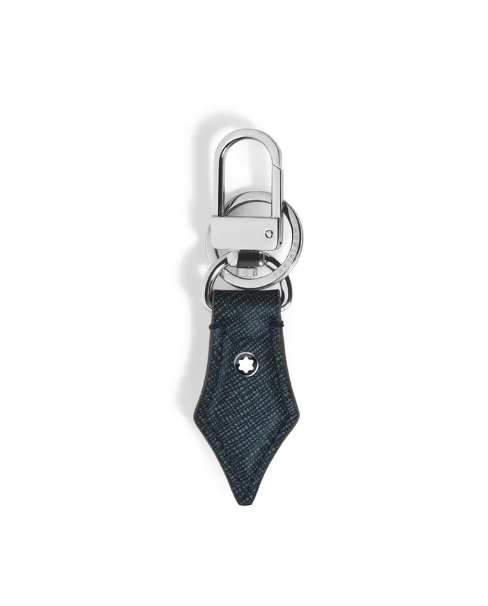 Porte-clés Montblanc Sartorial en forme de stylo, en cuir tweed bleu