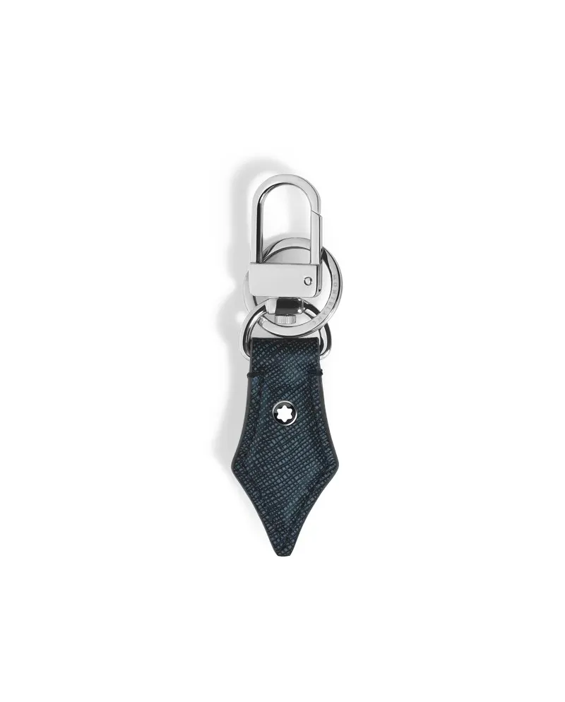 Portachiavi Montblanc Sartorial a Forma di Pennino in Pelle Tweed Blu