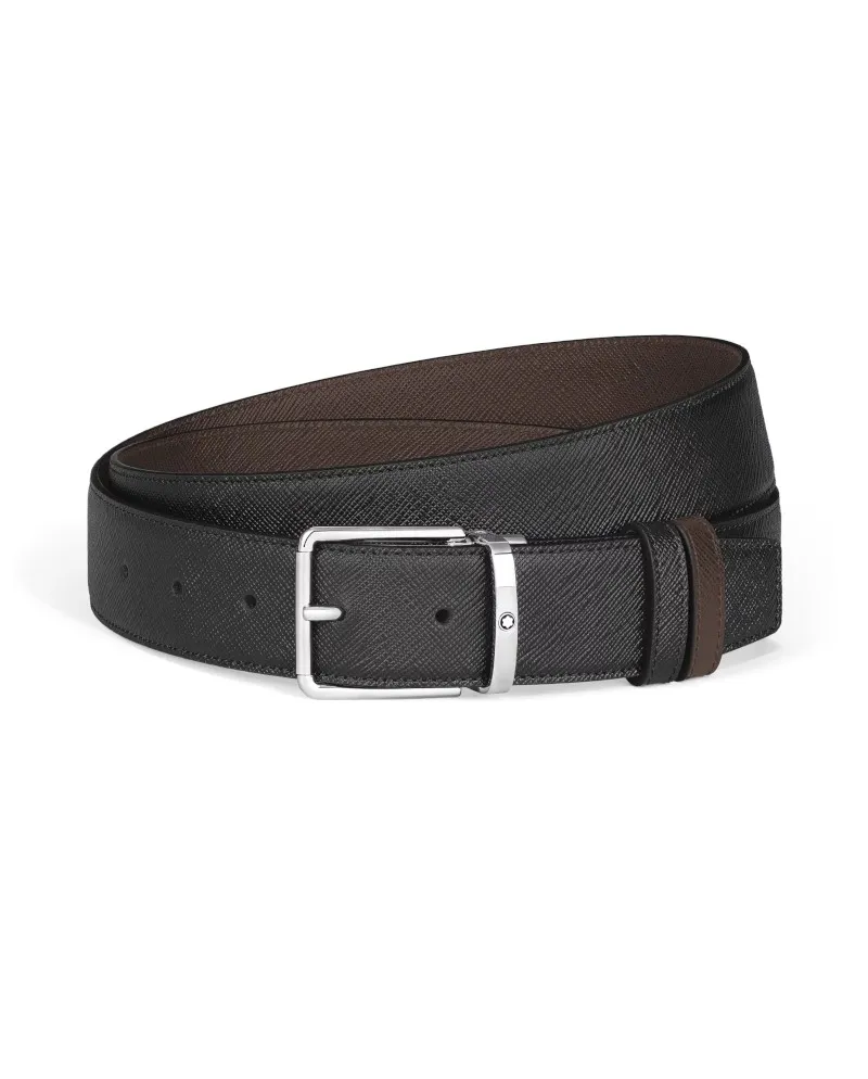 Cintura Montblanc Sartorial in Pelle Nera/Marrone con Fibbia Everyday 35 mm