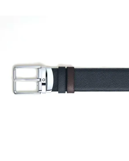 Cintura Montblanc Sartorial in Pelle Nera/Marrone con Fibbia Everyday 35 mm