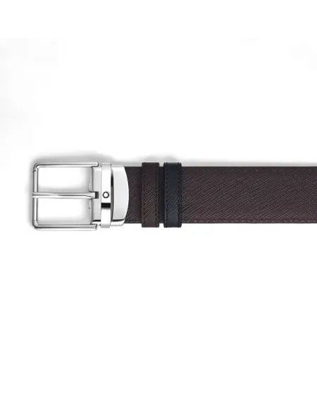 Ceinture Montblanc Sartorial en cuir noir/marron avec boucle Everyday 35 mm