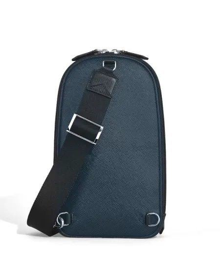 Montblanc Sartorial Blue Tweed Leather Shoulder Bag