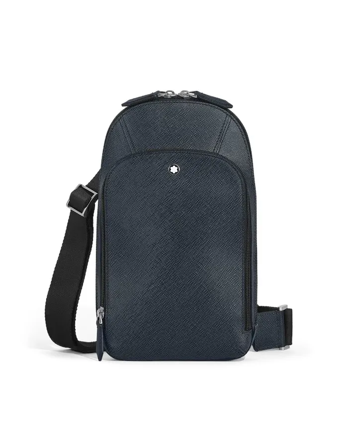 Borsa Monospalla Montblanc Sartorial in Pelle Tweed Blu