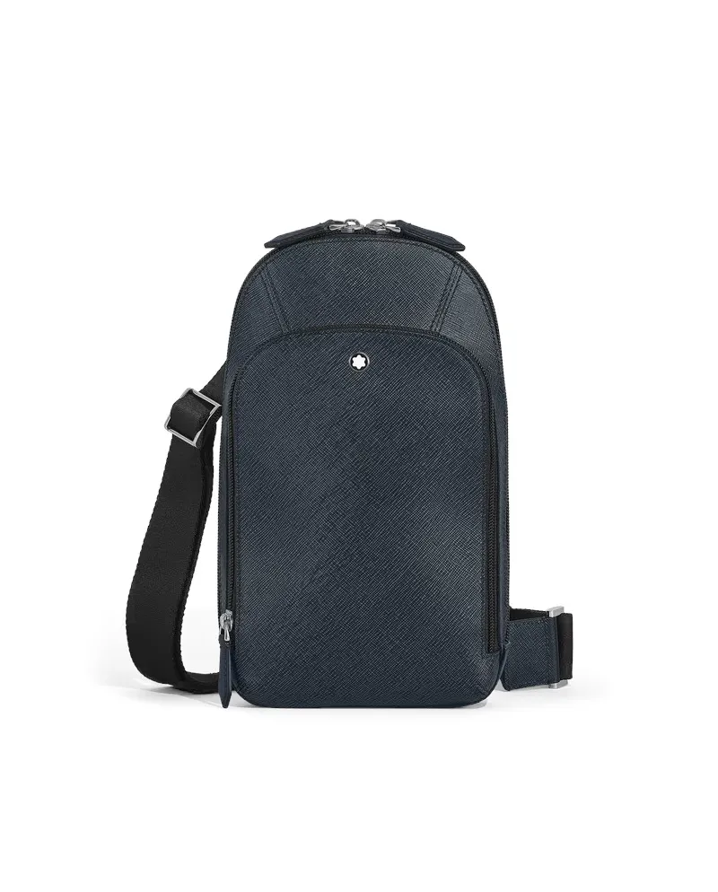 Borsa Monospalla Montblanc Sartorial in Pelle Tweed Blu