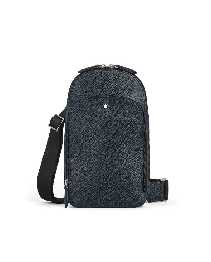 Montblanc Sartorial Blue Tweed Leather Shoulder Bag