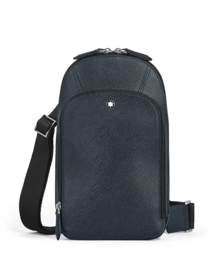 Borsa Monospalla Montblanc Sartorial in Pelle Tweed Blu