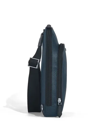 Montblanc Sartorial Blue Tweed Leather Shoulder Bag
