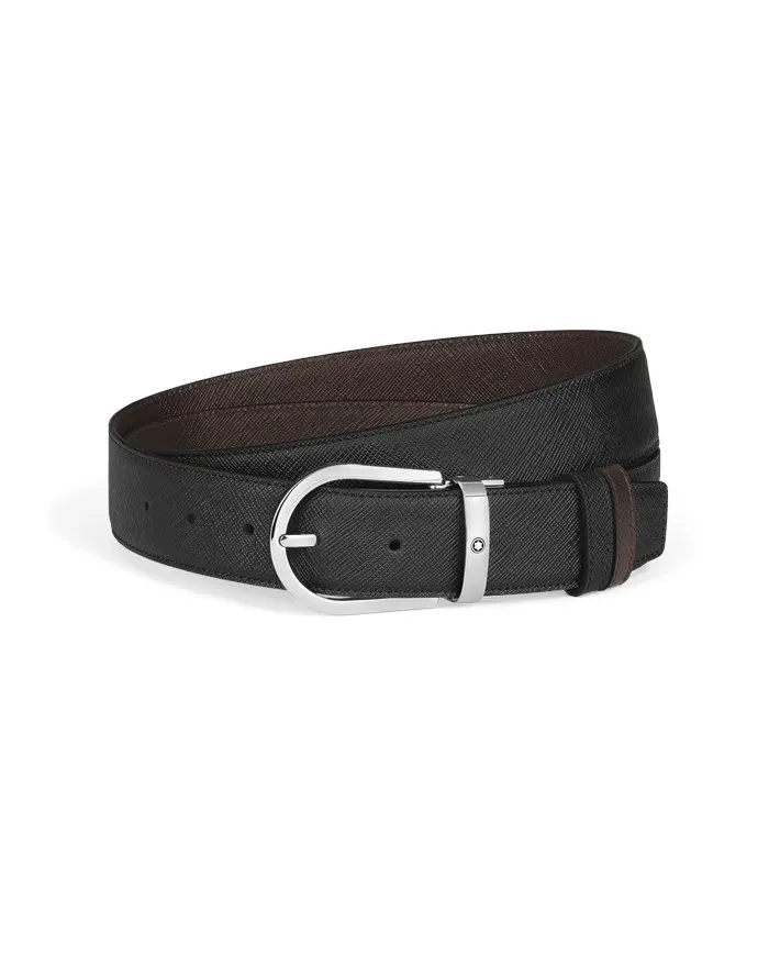 Ceinture réversible Montblanc en cuir ébène/noir avec boucle fer à cheval 35 mm
