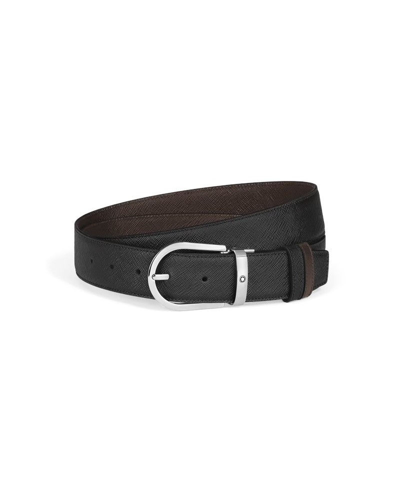 Ceinture réversible Montblanc en cuir ébène/noir avec boucle fer à cheval 35 mm