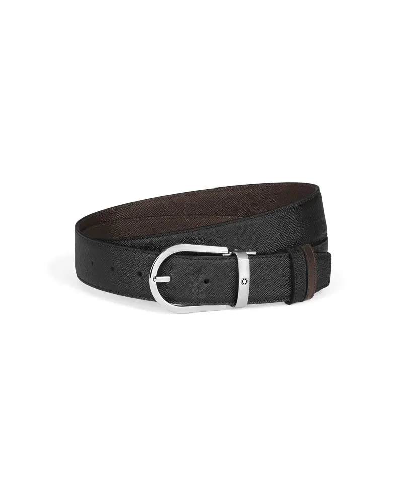 Montblanc Reversible Leather Belt Ebony/Black with Horseshoe Buckle 35 mm