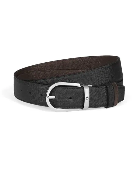 Ceinture réversible Montblanc en cuir ébène/noir avec boucle fer à cheval 35 mm