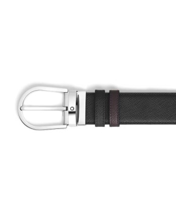 Ceinture réversible Montblanc en cuir ébène/noir avec boucle fer à cheval 35 mm