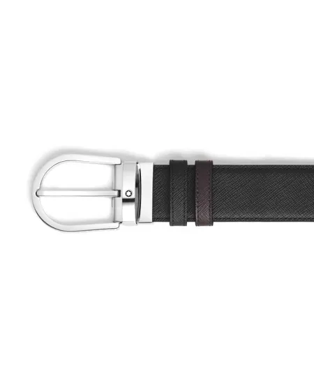 Montblanc Reversible Leather Belt Ebony/Black with Horseshoe Buckle 35 mm