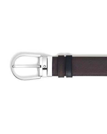 Ceinture réversible Montblanc en cuir ébène/noir avec boucle fer à cheval 35 mm