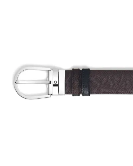 Cintura Montblanc in Pelle Reversibile Ebano/Nero con Fibbia a Ferro di Cavallo 35 mm