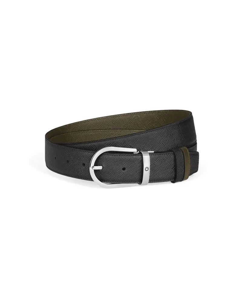 Montblanc Reversible Leather Belt Black/Khaki with Horseshoe Buckle 35 mm