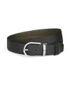 Cintura Montblanc in Pelle Reversibile Nero/Kaki con Fibbia a Ferro di Cavallo 35 mm