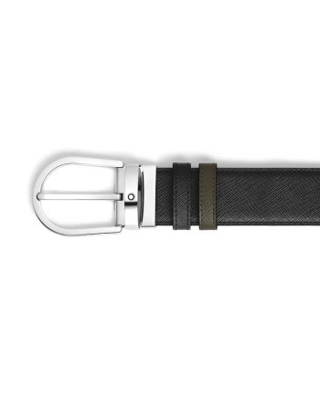 Montblanc Reversible Leather Belt Black/Khaki with Horseshoe Buckle 35 mm