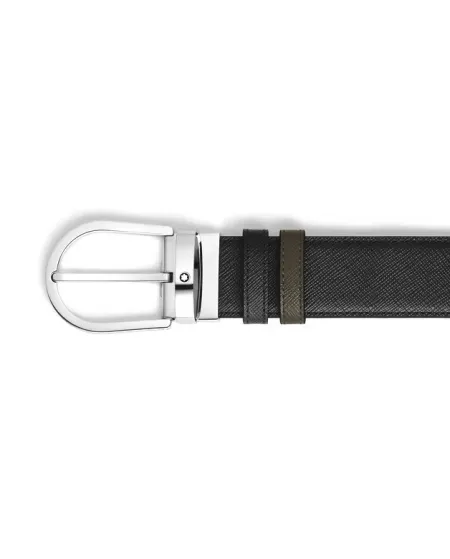 Ceinture réversible Montblanc en cuir noir/kaki avec boucle fer à cheval 35 mm