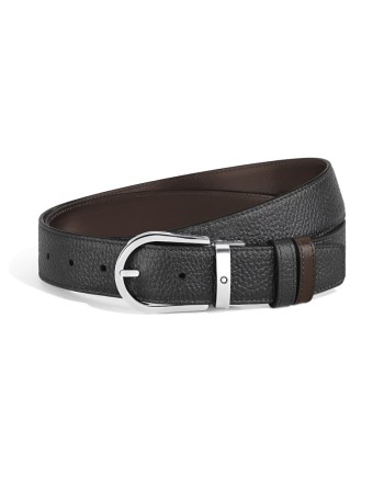 Ceinture réversible Montblanc en cuir grainé noir/marron avec boucle fer à cheval 35 mm