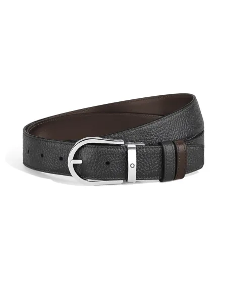 Montblanc Reversible Leather Belt in Grained Black/Brown with Horseshoe Buckle 35 mm