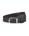 Cintura Montblanc in Pelle Reversibile Nero Granulata/Marrone con Fibbia a Ferro di Cavallo 35 mm