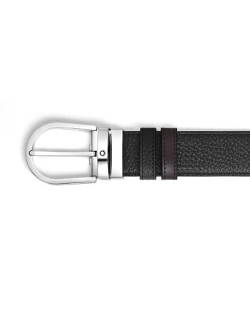 Ceinture réversible Montblanc en cuir grainé noir/marron avec boucle fer à cheval 35 mm