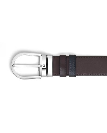 Ceinture réversible Montblanc en cuir grainé noir/marron avec boucle fer à cheval 35 mm