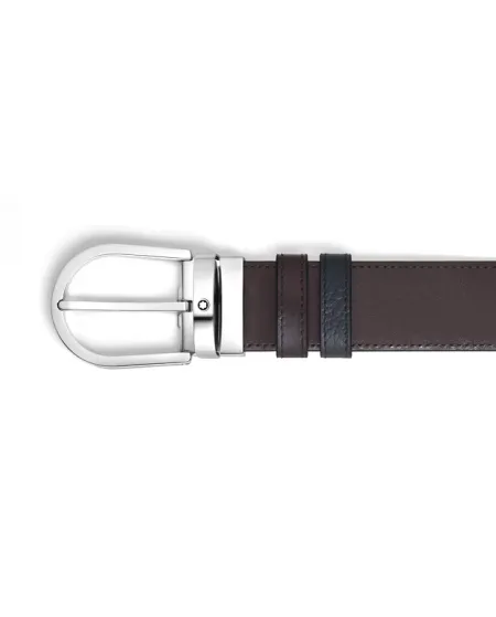 Montblanc Reversible Leather Belt in Grained Black/Brown with Horseshoe Buckle 35 mm