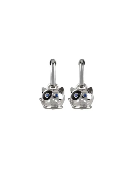 Chantecler Capri Campanella Gatto earrings in silver, enamel and blue sapphires