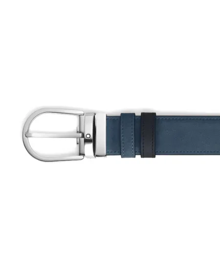 Ceinture réversible Montblanc en cuir lisse noir/bleu daim avec boucle fer à cheval 35 mm