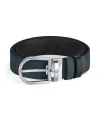 Ceinture réversible Montblanc en cuir lisse noir/bleu daim avec boucle fer à cheval 35 mm