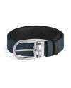 Cintura Montblanc in Pelle Reversibile Nero Liscia/Blu Scamosciata con Fibbia a Ferro di Cavallo 35 mm