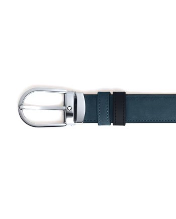 Ceinture réversible Montblanc en cuir lisse noir/bleu daim avec boucle fer à cheval 30 mm