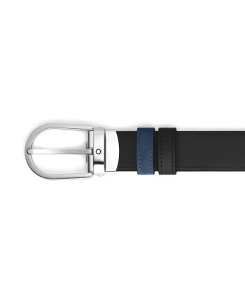 Ceinture réversible Montblanc en cuir lisse noir/bleu daim avec boucle fer à cheval 30 mm