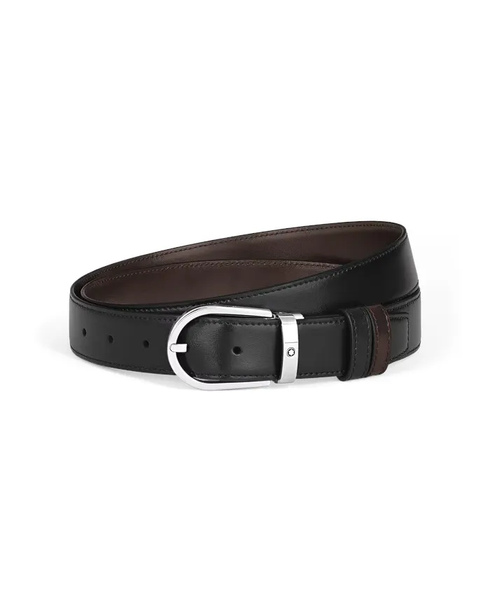 Ceinture réversible Montblanc en cuir noir/marron avec boucle fer à cheval 30 mm