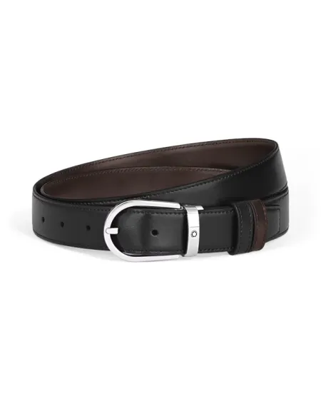 Montblanc Reversible Leather Belt Black/Brown with Horseshoe Buckle 30 mm