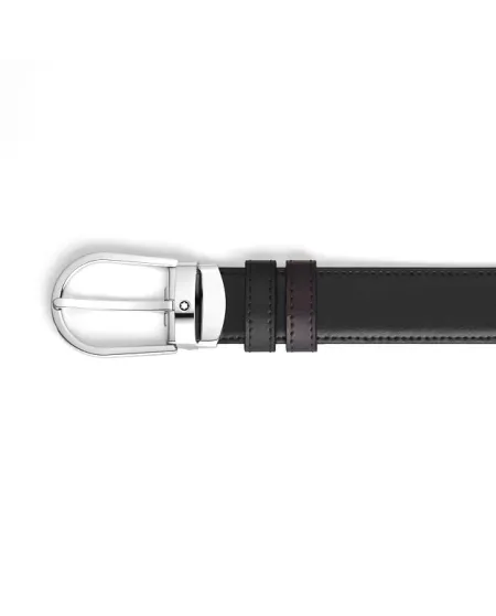 Cintura Montblanc in Pelle Reversibile Nero/Marrone con Fibbia a Ferro di Cavallo 30 mm