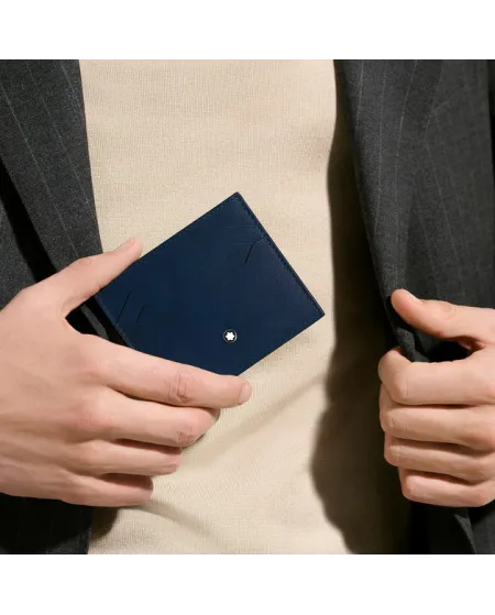 Porte-cartes Montblanc Meisterstück 6 poches en cuir bleu et noir
