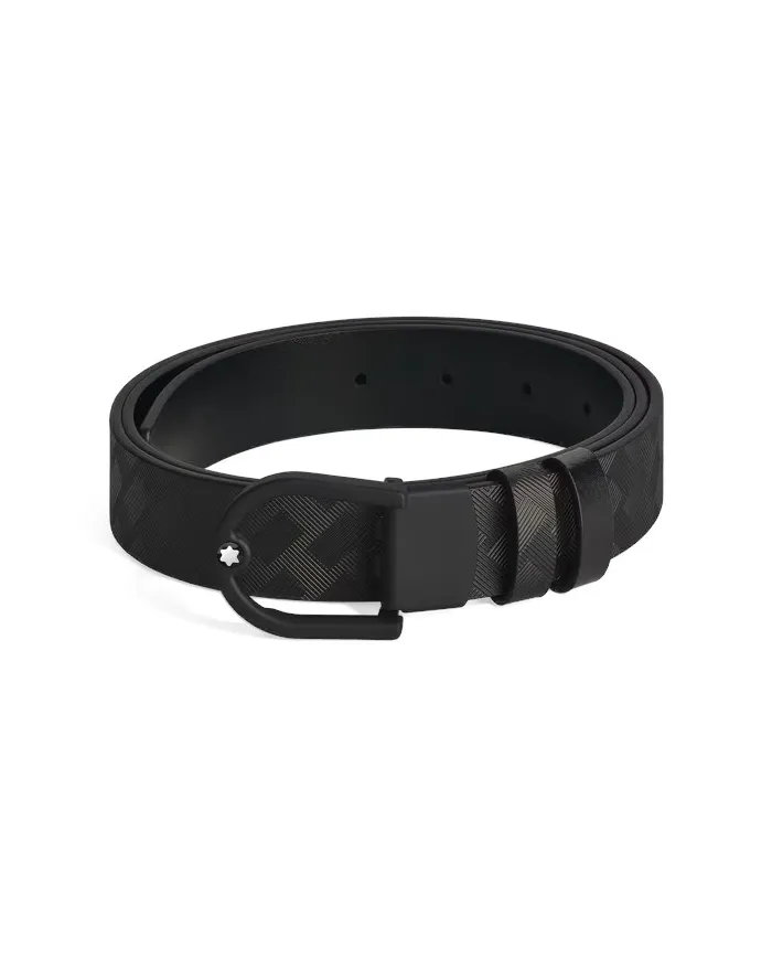Montblanc Extreme 3.0 Black Horseshoe Leather Belt with Rubberized PVD 30 mm