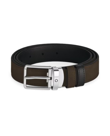 Cintura Montblanc in Pelle Vellutata Marrone/Nera con Fibbia Everyday 30 mm