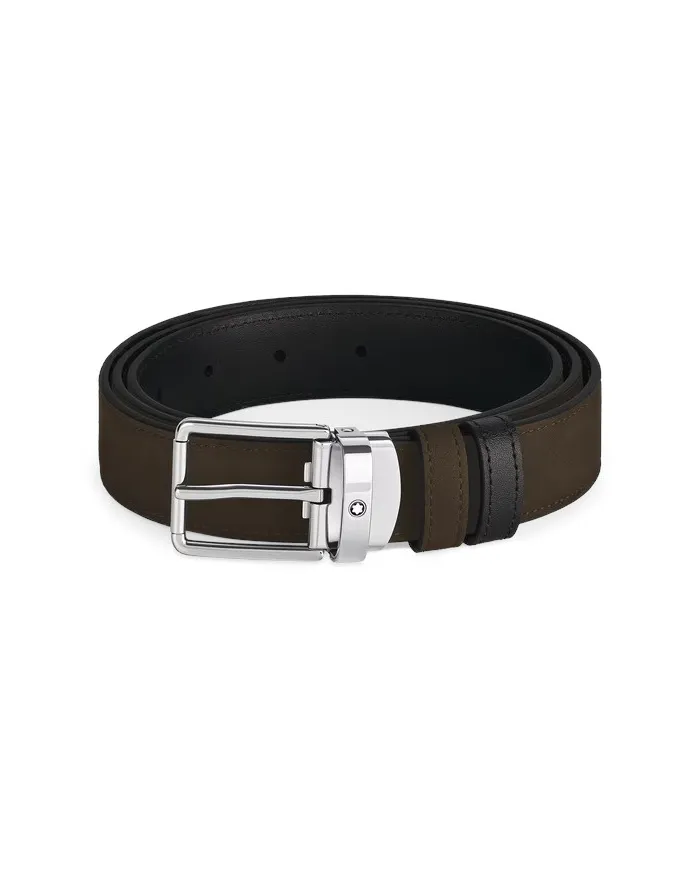 Cintura Montblanc in Pelle Vellutata Marrone/Nera con Fibbia Everyday 30 mm