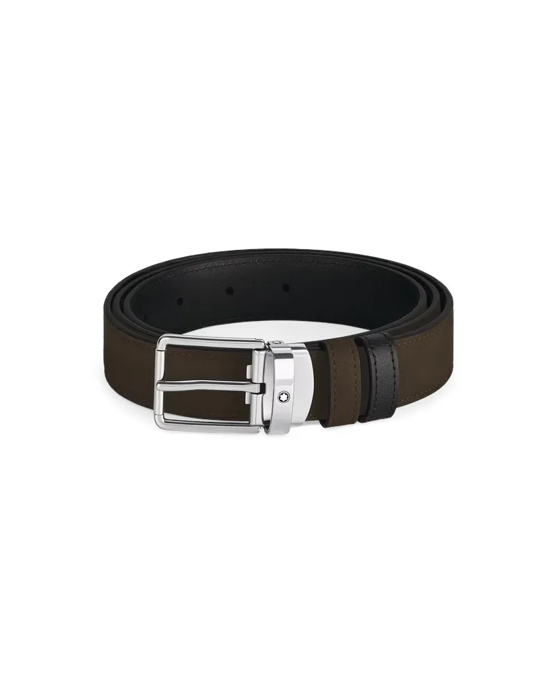 Montblanc Brown/Black Velvet Leather Belt with Everyday Buckle 30 mm